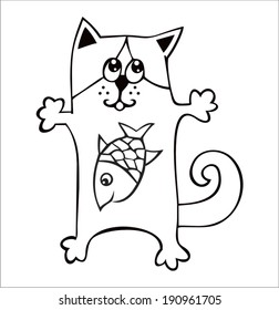 Vector cartoon silhouette cat.