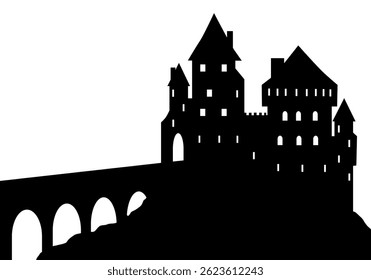 Vector cartoon silhouette of medieval castle.