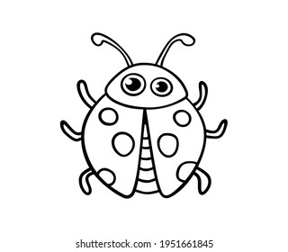 Vector Cartoon Silhouette Outline Black Line Art Drawing Illustration of baby Bug Insect Ladybug Isolated on White background.Vinyl wall sticker.Laser cutting.Coloring pages for kids.Plotter cutting.