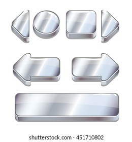 Vector Cartoon silver buttons for game or web design, gui elements set, gui elements set