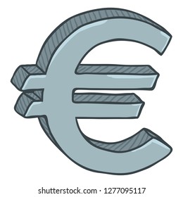 Vector Cartoon Silver Currency Sign. Euro Money Symbol.