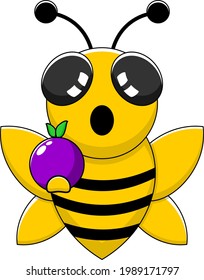 caricatura vectorial personaje de mascota de abejas simple sosteniendo uvas simples
