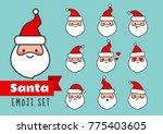 Vector cartoon simple flat line Santa Claus emoji set. Cute and funny different emotions Santa face stickers avatar portrait collection. Festive Christmas theme character design elements isolated.