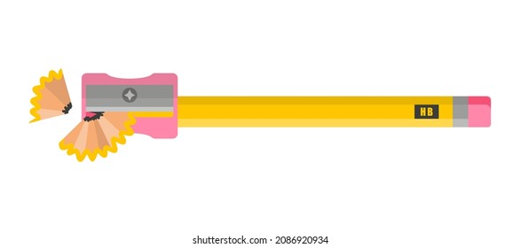 Vector cartoon simple pencil with sharpener. Back to school.