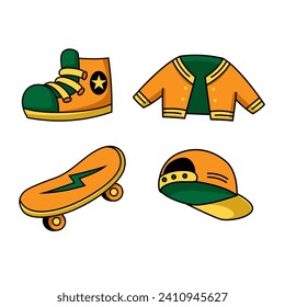 herramientas de equipo de skateboard de dibujos animados vectoriales
