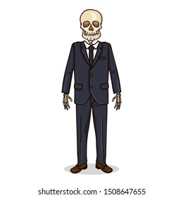 Vector Cartoon Skeleton Character in Black Business Suit