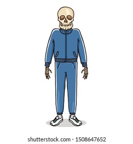 Vector Cartoon Skeleton Character in Blue Jogging Suit
