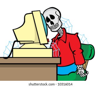 vector cartoon of skeleton of person who waited too long for a Web page to load