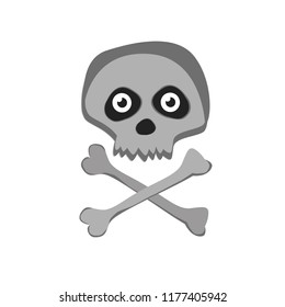 Vector cartoon skeleton scull with eyes isolated on white background. Halloween icon, clip art, digital design element, pirate symbol, sign.