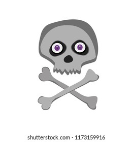 Vector cartoon skeleton scull with purple angry eyes isolated on white background. Halloween icon, clip art, digital design element, pirate symbol, sign.