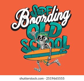 vector cartoon skeleton surf rider illustration