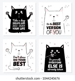 Vector cartoon sketch cat illustration with motivation lettering phrase. Perfect for postcard, Valentine's day, anniversary, birthday, baby book
