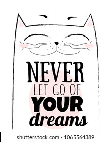 Vector cartoon sketch funny cat illustration with cute lettering phrase. Perfect for postcard, Valentine's day, anniversary, birthday