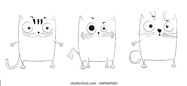 Vector cartoon sketch funny cats illustration. Perfect for stickers, postcard, Valentine's day, anniversary, birthday, baby book