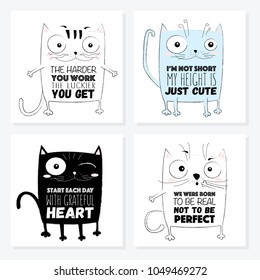 Vector cartoon sketch funny cats illustration with cute lettering phrase. Perfect for postcard, Valentine's day, anniversary, birthday