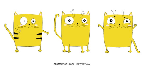 Vector cartoon sketch funny yellow cats illustration. Perfect for stickers, postcard, Valentine's day, anniversary, birthday, baby book