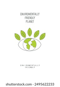 Vector cartoon sketch of green earth, green eye as a planet conservation sign. Illustration of environmentally friendly planet.Green energy concept.