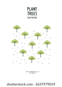 Vector cartoon sketch of green forest. Illustration of Environmentally friendly planet. Plant trees. Save forest and our planet.	