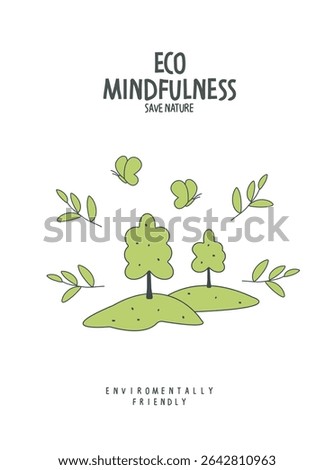 Vector cartoon sketch of green trees on the hills. Illustration of Environmentally friendly planet. Plant trees. Save forest and our planet.	