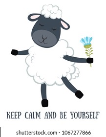 Vector cartoon sketch sheep illustration with motivation lettering phrase. Perfect for postcard, Valentine's day, anniversary, birthday, baby book. 