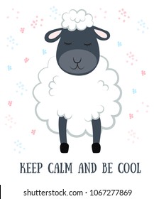 Vector cartoon sketch sheep illustration with motivation lettering phrase. Perfect for postcard, Valentine's day, anniversary, birthday, baby book. 