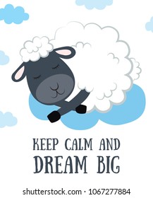 Vector cartoon sketch sheep illustration with motivation lettering phrase. Perfect for postcard, Valentine's day, anniversary, birthday, baby book. 