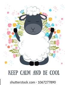 Vector cartoon sketch sheep illustration with motivation lettering phrase. Perfect for postcard, Valentine's day, anniversary, birthday, baby book. 