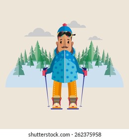 Vector Cartoon Skier