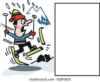 Vector Cartoon Of Skiier Having Accident