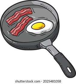 Vector cartoon skillet with egg and bacon