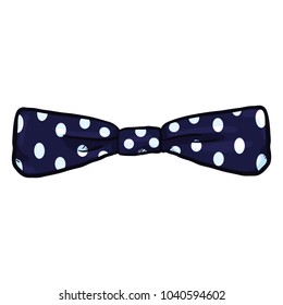 Vector Cartoon Skinny Straight Blue Dotted Bow Tie. Vintage Fashion Accessory