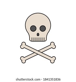 Vector cartoon skull with bones. Isolated contours of humans bones for Halloween decoration and Dia de los muertos. Cartoon silhouette for holiday decor