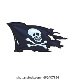 vector cartoon skull and cross bones flag isolated illustration on a white background. Jolly roger flag, pirates adventure , treasure risk and death symbol
