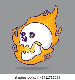 vector cartoon skull with fire art design, vector illustration