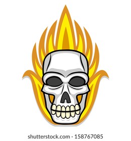 Vector Cartoon Skull In Flames Orange And Yellow