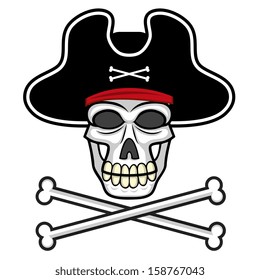 Vector Cartoon Skull With Pirate Hat And Bones Crossed