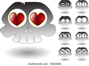the vector cartoon skull set
