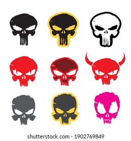 vector cartoon skull set isolated on white background.  Skull tattoo collection