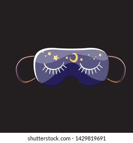 vector cartoon sleep mask isolated on black background. Violet sleeping mask icon or label