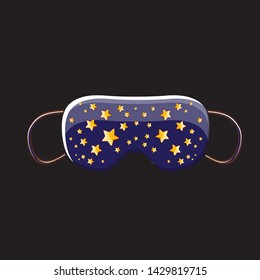 vector cartoon sleep mask isolated on black background. Violet sleeping mask icon or label