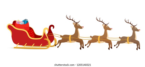 Vector Cartoon Sleigh Bag Gifts Reindeers Stock Vector (Royalty Free ...