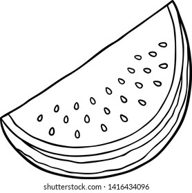 Vector Cartoon Sliced Watermelon Line Art