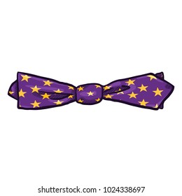 Vector Cartoon Slim Diamond Purple Bow Tie with Star Pattern. Vintage Fashion Accessory