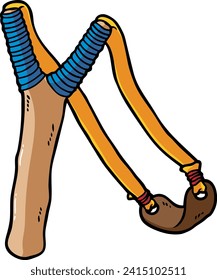 Vector Cartoon Sling Shot Made In Wood And Rubber