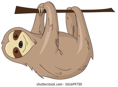 Vector cartoon sloth on a branch