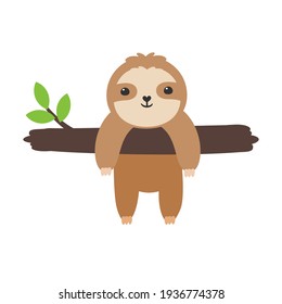 Vector Cartoon Sloth Sleep Slowly moving slots hang on trees in various poses.