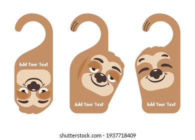 Vector Cartoon Sloth Sleep Slowly moving slots hang on trees in various poses.