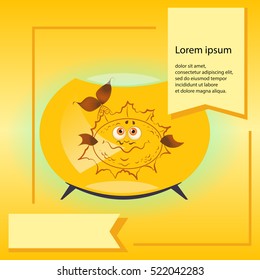 Vector cartoon smiley fish. Emoticon lucky, joy, positive. Template for advertising brochure. Ready for your message. Funny cartoon character.