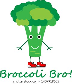 vector cartoon smiling broccoli with slogan broccoli bro,illustration for t-shirt print,wallpaper,poster
