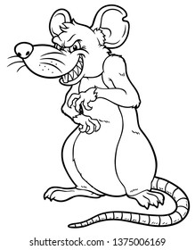 Vector Cartoon Smiling Evil Rat Line Art